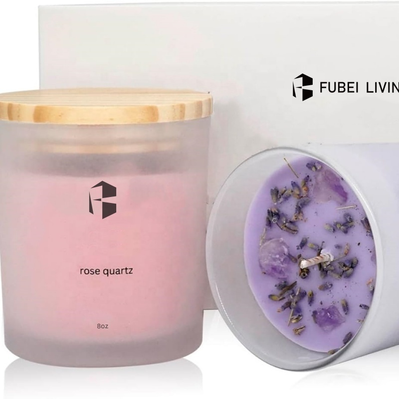 Custom Velas Bougies Home Decoration Private Label Dried Flower Crystal Scented Soy Wax Candles