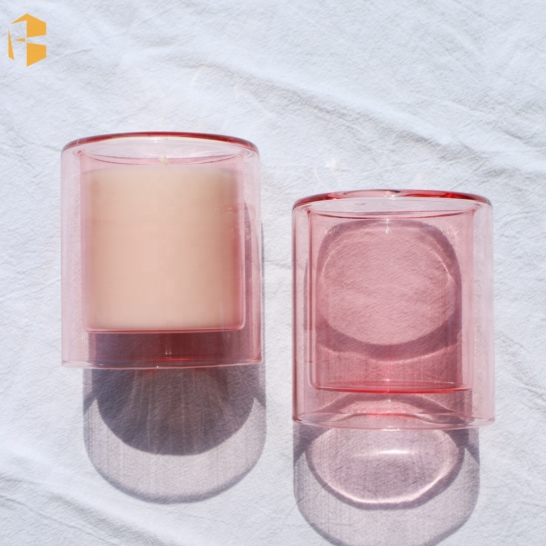 Custom Luxury Double Wall Borosilicate Jar Candle Holder Glass Candle Vessel For Candle Making