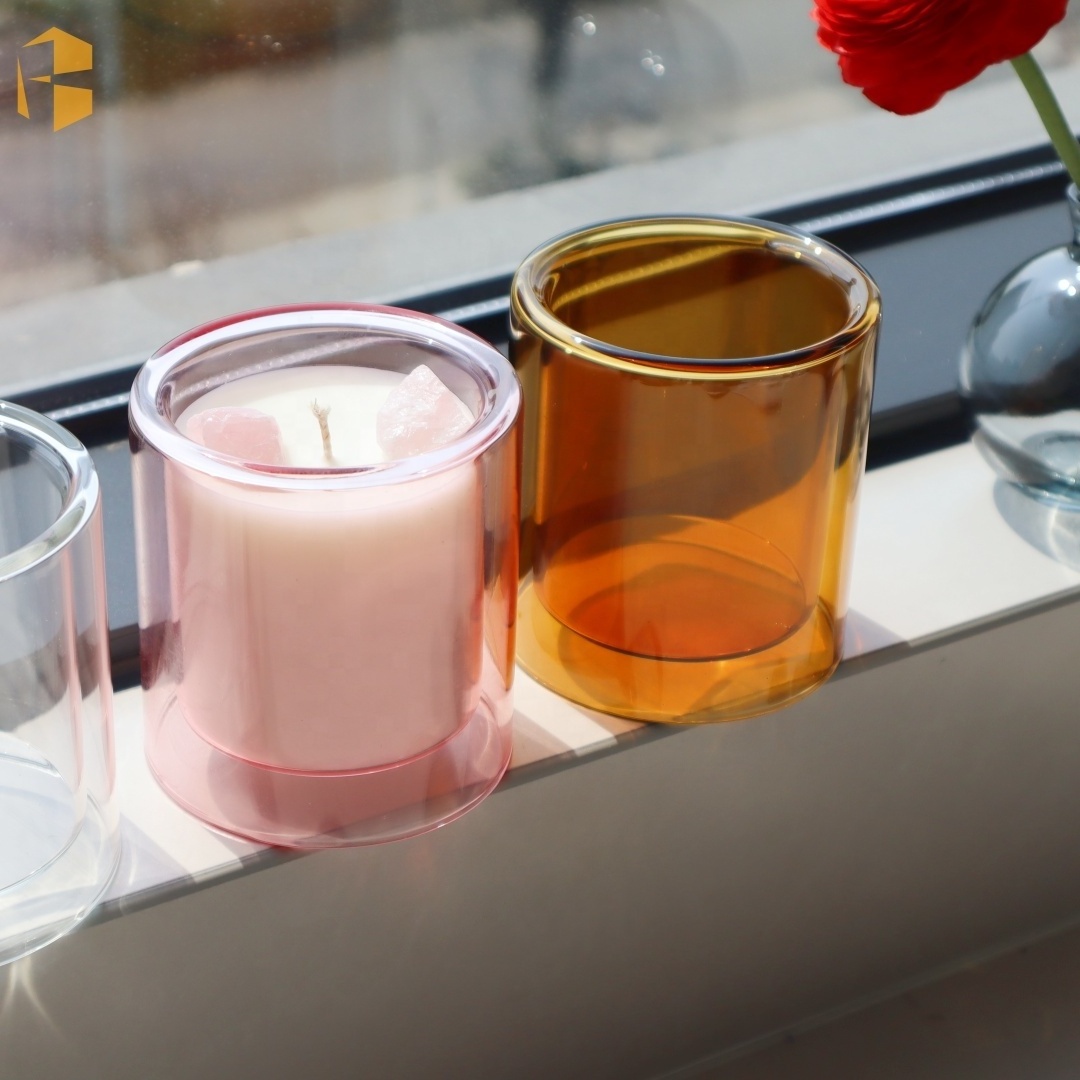 Custom Luxury Double Wall Borosilicate Jar Candle Holder Glass Candle Vessel For Candle Making