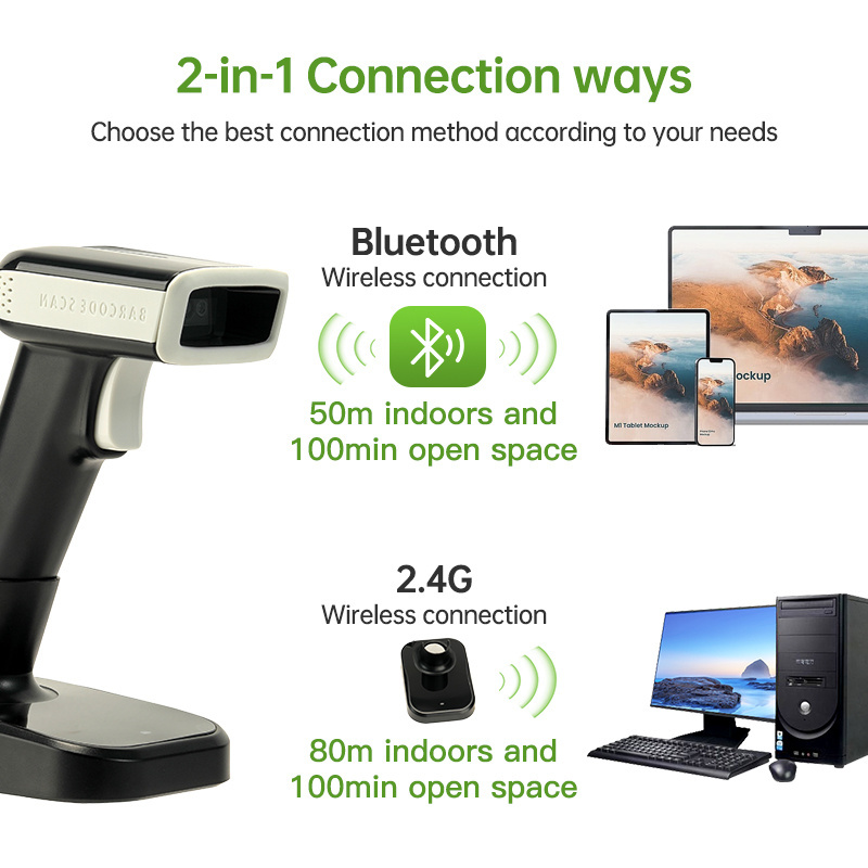 Wireless Barcode Reader 1D/2D Barcode Scanner USB Manos Libres Bluetooth Good Quality and Low Price