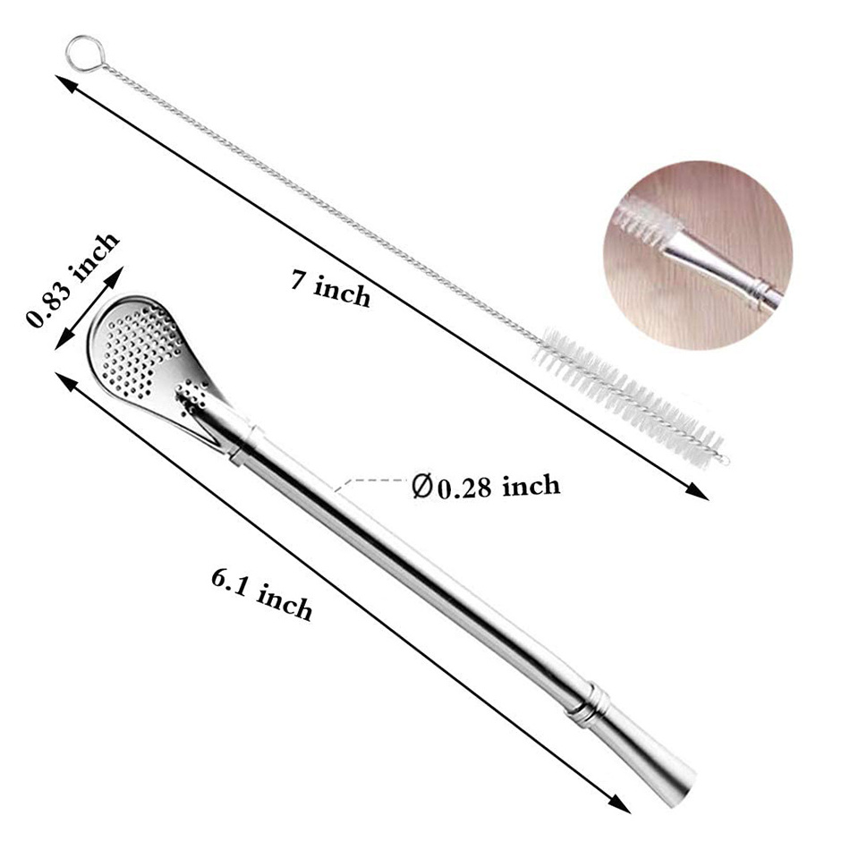 18/8 Stainless Steel Drinking Straws Metal Straw With Filter Spoon Yerba Mate Bombilla