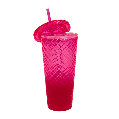 24 oz Reusable Iced Coffee Custom Cup Diamond Colorful Studded Double Wall Water Tumbler with Straw and Lid