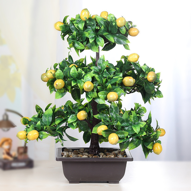 SZ Large simulation green plant potted flower plastic fruit living room desktop bonsai fake pomegranate orange peach jujube tree