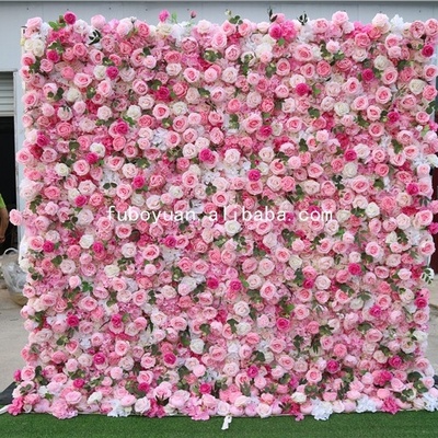 3D Pink Fake Flowerwall Floral Flower back drops Artificial Silk Peony Rose Flower Wall Backdrop Panel for Wedding Party Decor