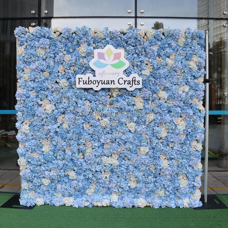 E- beauty salon decoration artificial hydrangea flower walls fake blue flower wall backdrop for wedding party shower decor