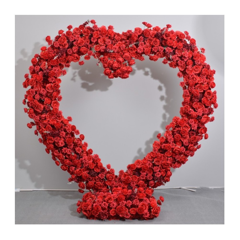 E801 Artificial flowers row red roses arch Heart shaped shelf Round arch backdrop mori tied lawn wedding proposal arrangement