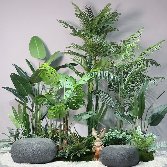 H0616 Custom Small Big Palm Tree Anti UV Fake Plant Ficus Large Artificial Banana Tree Tropical Bonsai Jungle Artificial Tree