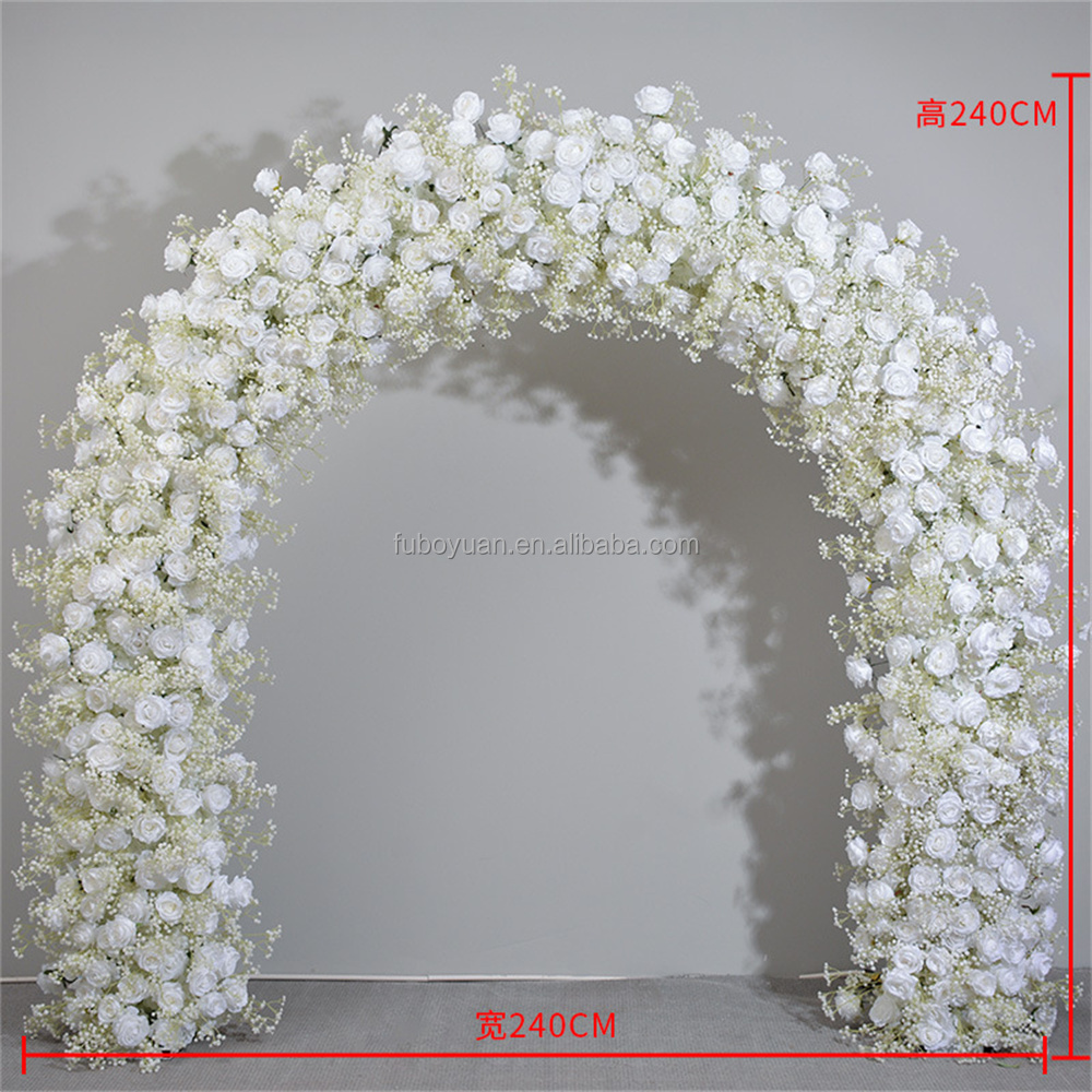 E- Outdoor Wedding arch backdrop artificial baby breath flowers faux fake white rose arches flower runner for christmas decor