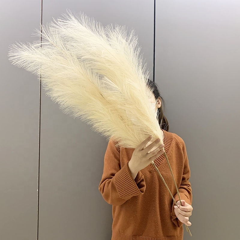 V-356 Wholesale popular home decor fluffy large silk fake pampas tall faux pampas grass artificial for Living Room