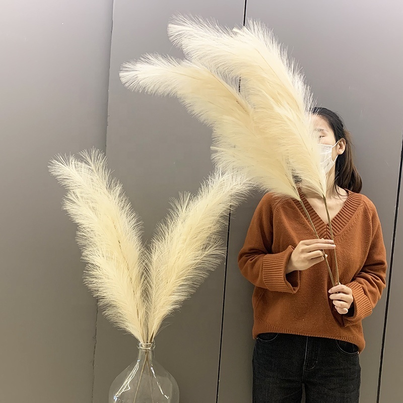 V-356 Wholesale popular home decor fluffy large silk fake pampas tall faux pampas grass artificial for Living Room