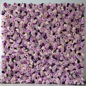 Vintage Floral 3D Roll Up Artificial Silk Rose Flower Wall Backdrop Panel Pink Purple Flower Wall for Wedding Home Salon Decor