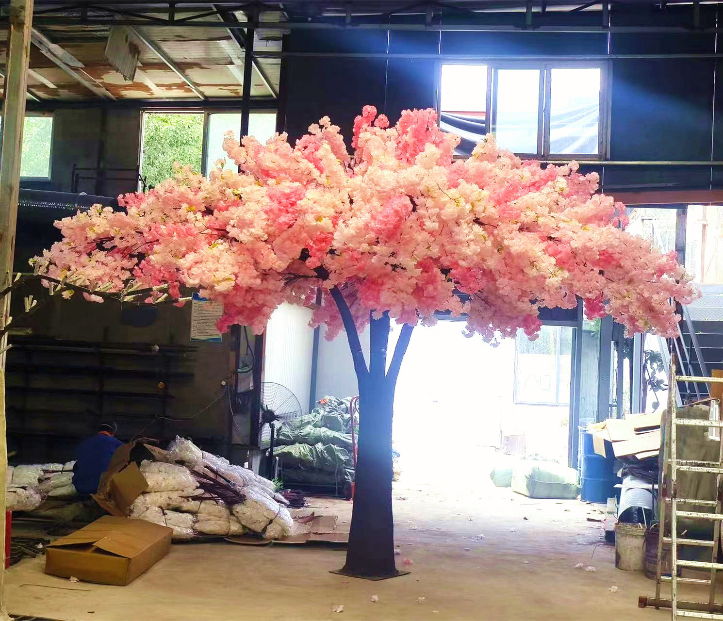 Indoor outdoor 3m 4m Fiberglass Artificial Sakura Tree Umbrella Shaped Silk Cherry Blossom Flower Tree for Hotel Wedding Decor