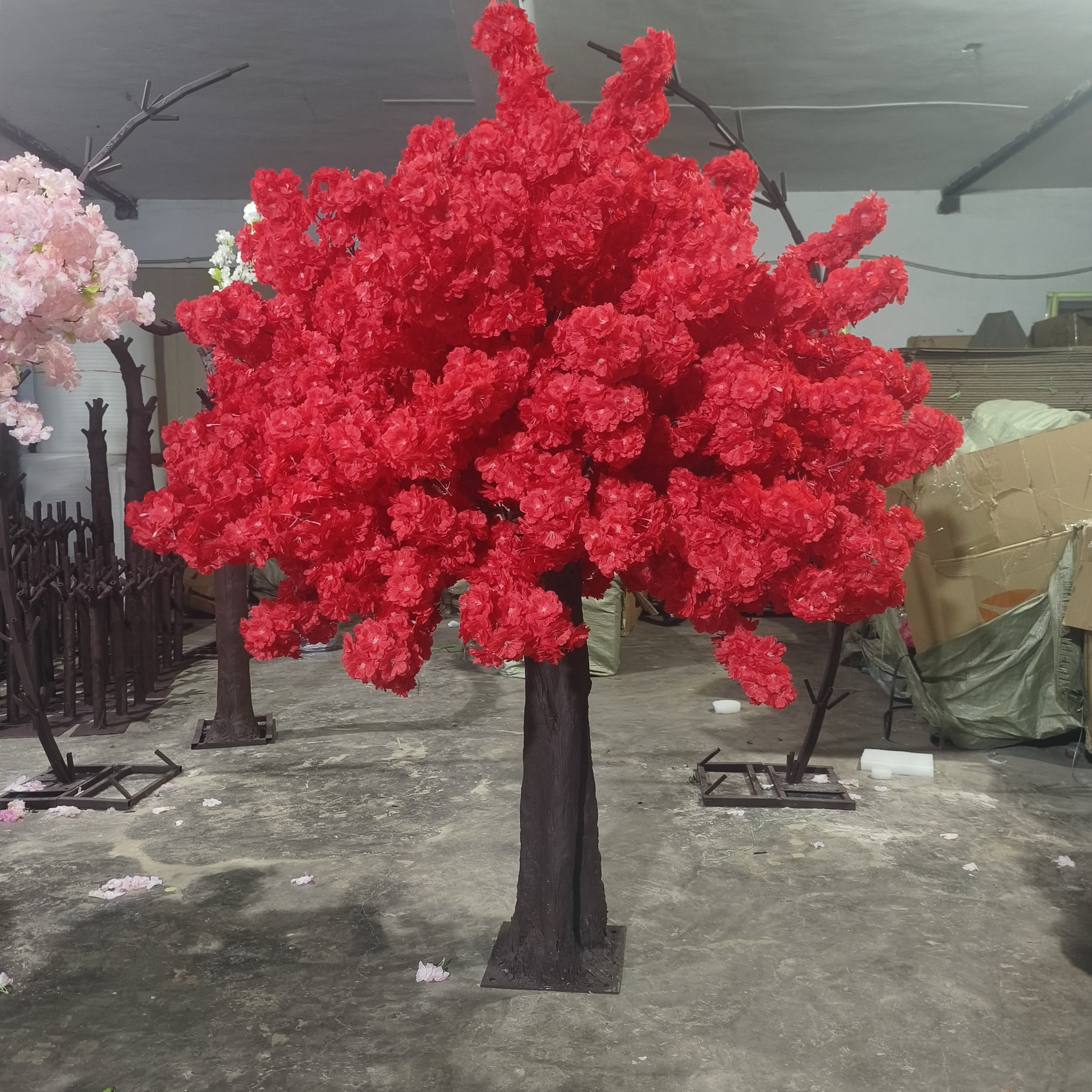 Indoor outdoor 3m 4m Fiberglass Artificial Sakura Tree Umbrella Shaped Silk Cherry Blossom Flower Tree for Hotel Wedding Decor