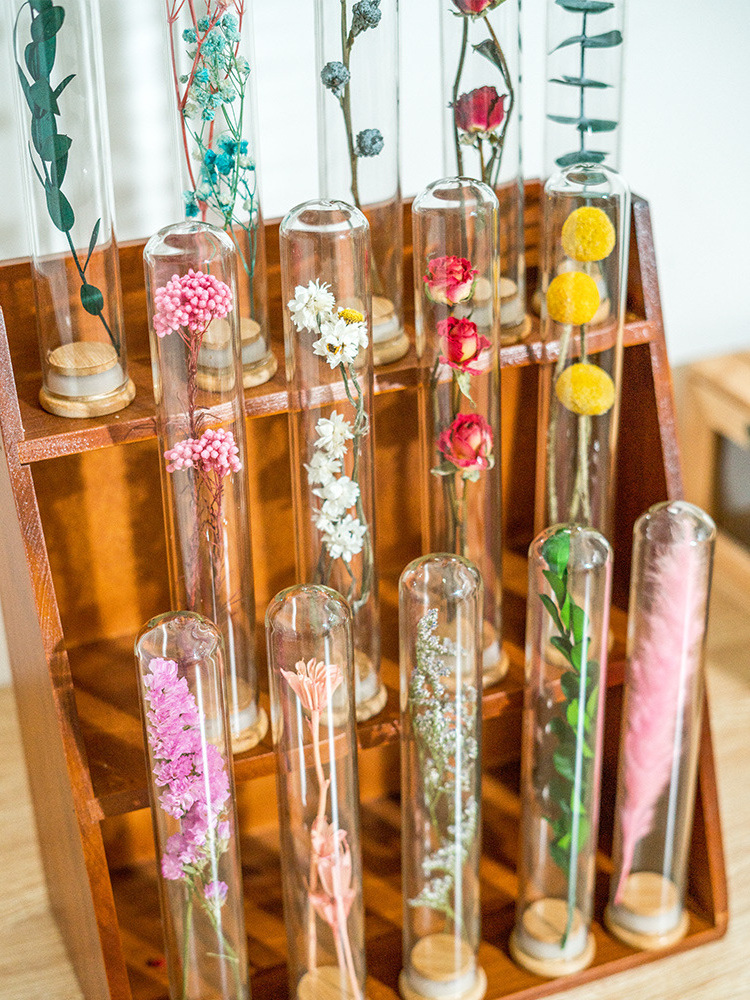 S02302 Preserved flowers eternal flower wish bottles  box transparent tube rose flower tubes for DIY arrangement