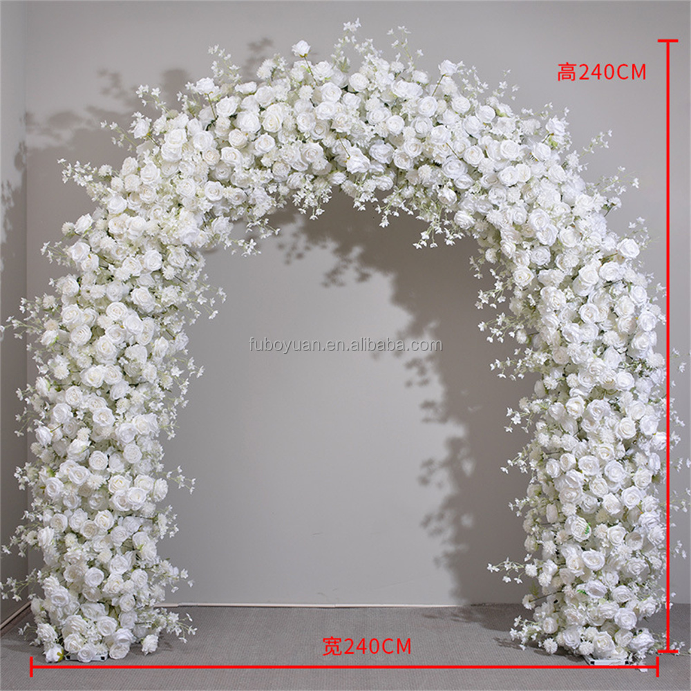 E- Outdoor Wedding arch backdrop artificial baby breath flowers faux fake white rose arches flower runner for christmas decor