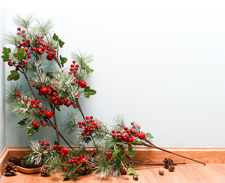 Christmas berry pine needle red berries 75cm length  for Christmas ornament handmade christmas tree twig