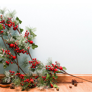 Christmas berry pine needle red berries 75cm length  for Christmas ornament handmade christmas tree twig