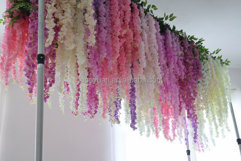 Wedding Decor Design Pink Wisteria Vine Garland Artificial Cherry Blossom Flower Wall Panel Ceiling Hanging Flowers for Ceiling