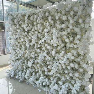 F79 3D Roll Up FlowerWall Luxury Wedding Home Party Event Decor Backdrop Floral Wall Panel Silk Artificial White Flower Wall