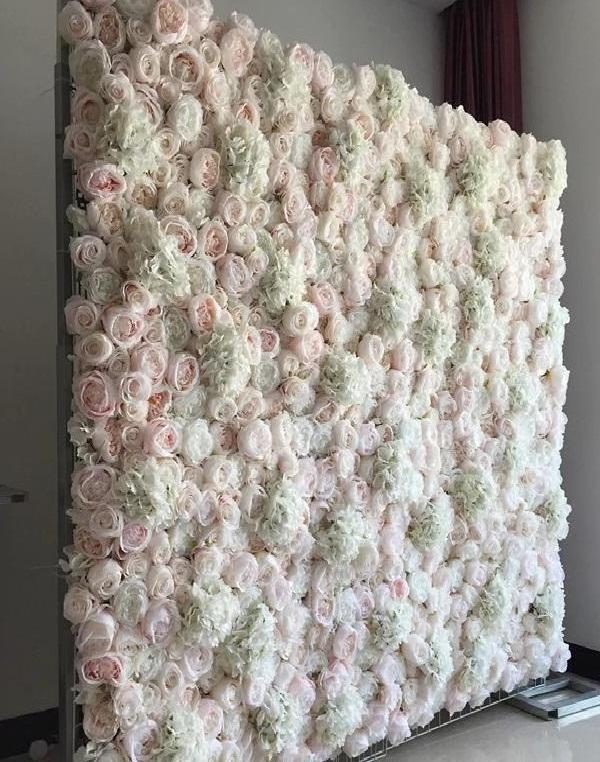 3D Pink Fake Flowerwall Floral Flower back drops Artificial Silk Peony Rose Flower Wall Backdrop Panel for Wedding Party Decor