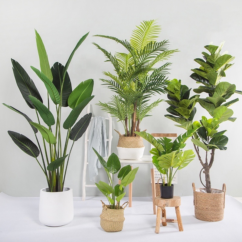 T238 Wholesale Decorative Plastic Artificial Pot Green Ornate Banana Banyan Plants Bonsai Tree For Decoration Wedding Home Decor