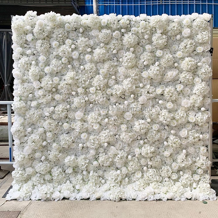 Party Event Store Rental 3D Floral Backdrop White Silk Rose Flower Wall Panel Artificial Flower Wall for Home Wedding Wall Decor