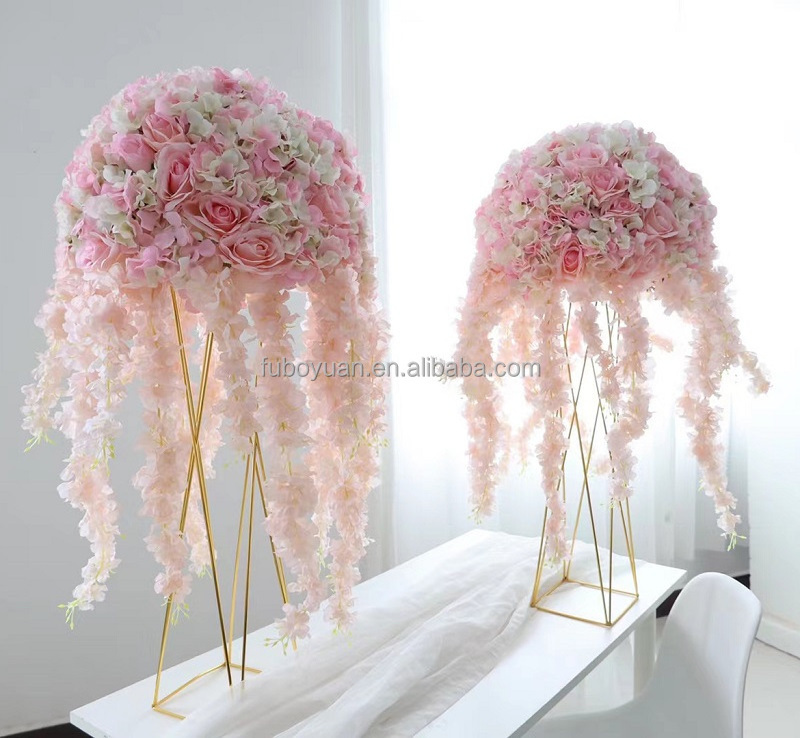 F72 Custom Wedding Flower Arrangement Handmade Floral Silk Wedding Table Artificial Red White Pink Rose Centerpiece Flower Balls