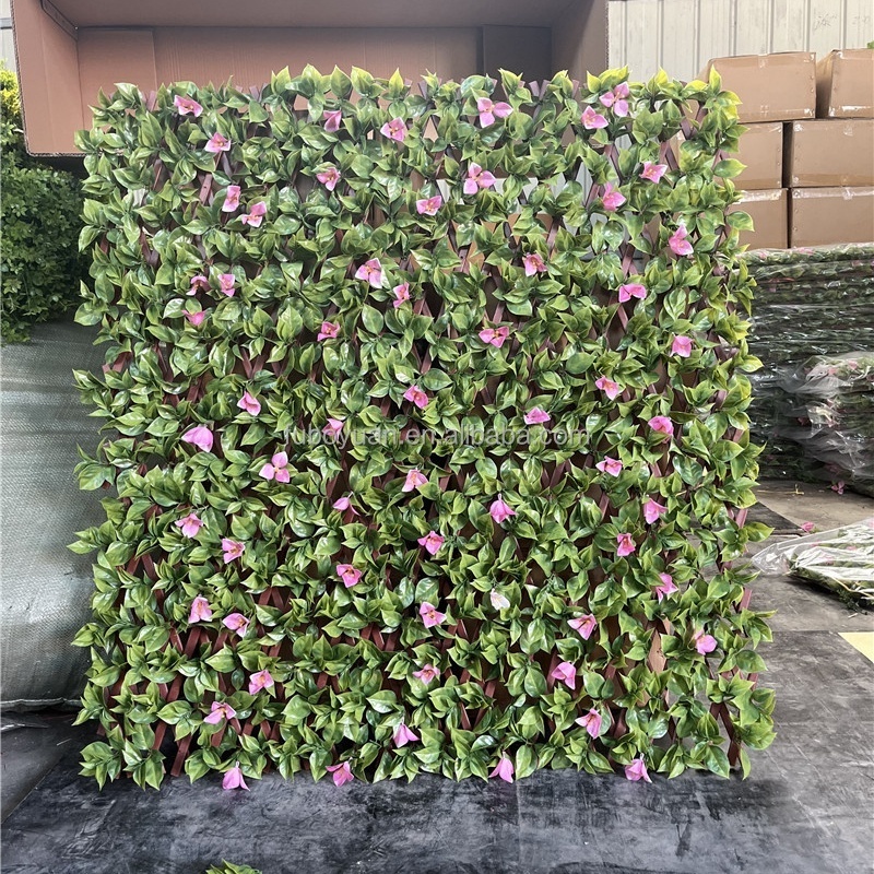 F83 Wholesale Plastic Green Plants Wall Artificial Leaf Expandable Trellis Foliage Fence Walls for Garden Balcony Backyard Decor