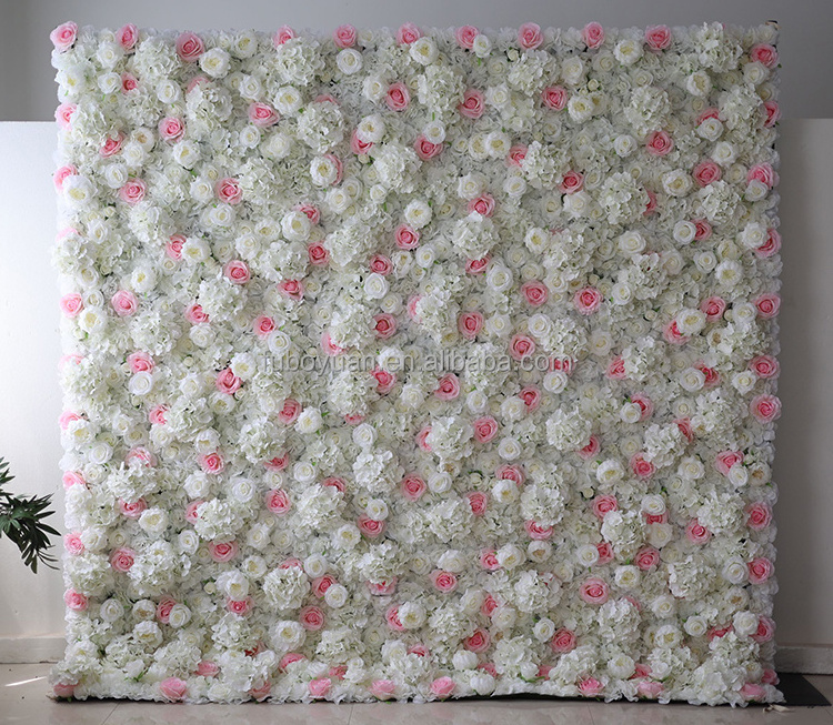 Party Event Store Rental 3D Floral Backdrop White Silk Rose Flower Wall Panel Artificial Flower Wall for Home Wedding Wall Decor