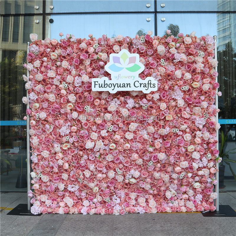 3D Pink Fake Flowerwall Floral Flower back drops Artificial Silk Peony Rose Flower Wall Backdrop Panel for Wedding Party Decor