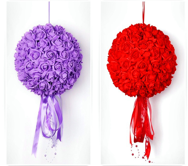 D050715 Artificial big kissing ball rose with flower wedding fake foam round flower ball arrangement centerpieces