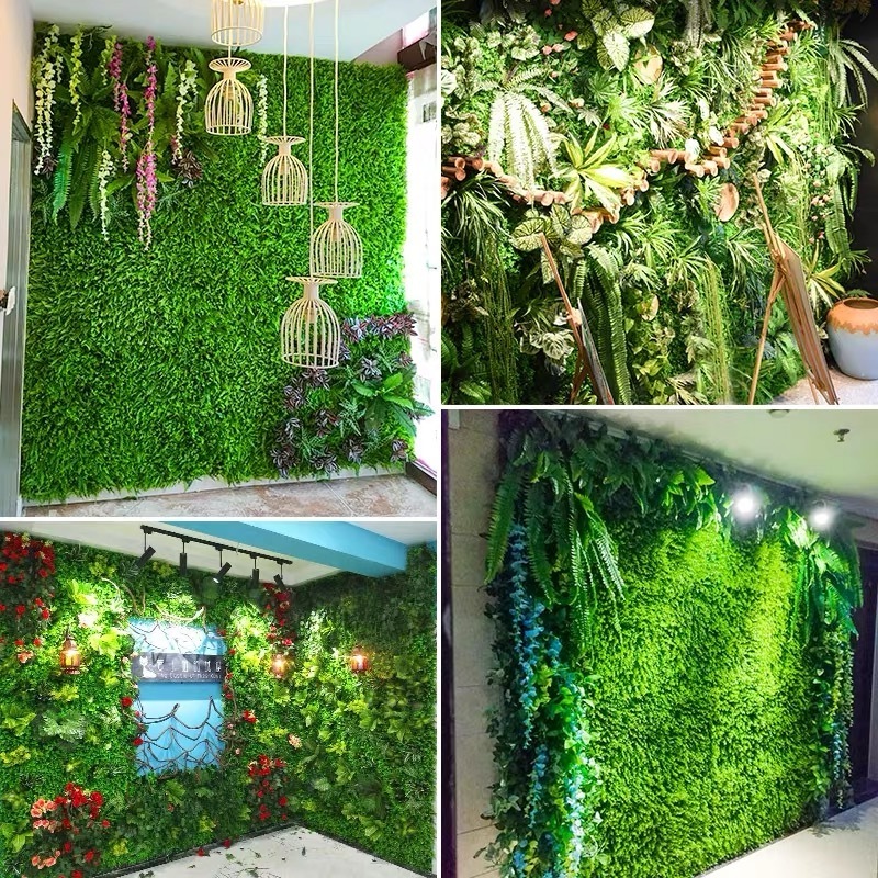 T257 Party Decoration Indoor Outside UV Grass On Wall Covering  Living Panel Foliage Vertical Garden Artificial Green Grass Wall