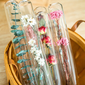 S02302 Preserved flowers eternal flower wish bottles  box transparent tube rose flower tubes for DIY arrangement