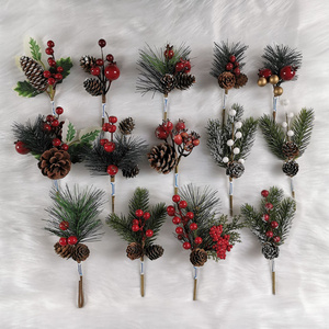 H9-2 Artificial Christmas Red Berry Picks, Faux Pine Branches  Berries Red Berry Pine Cones Branch for Christmas Decor