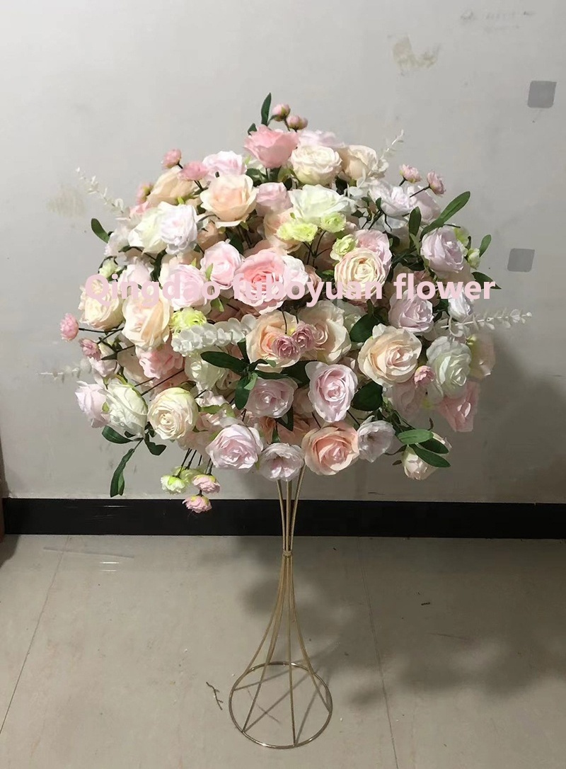 F72 Custom Wedding Flower Arrangement Handmade Floral Silk Wedding Table Artificial Red White Pink Rose Centerpiece Flower Balls