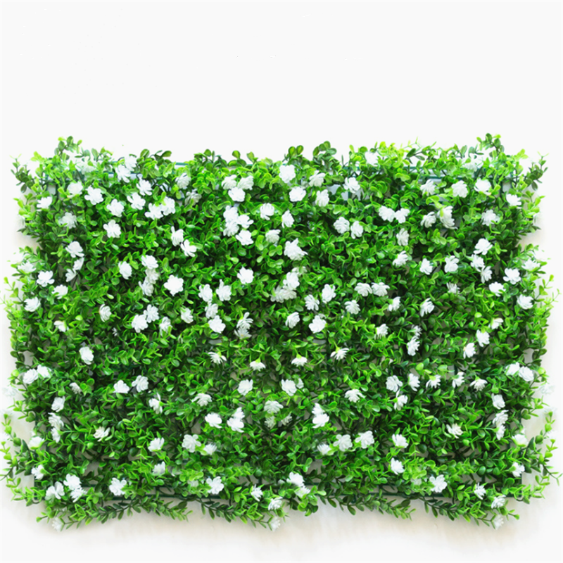 M309 Hot Sale Decorative White Flower Wall Panels Green Plastic Outdoor Artificial Greenery Plants Grass Wall For Decor