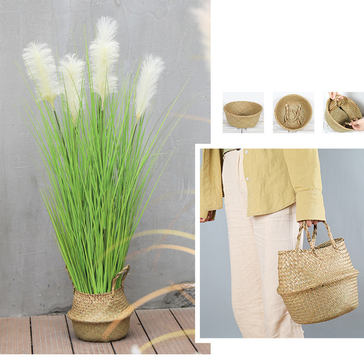 Artificial plastic fakes flower faux reed grass with pot for home decor