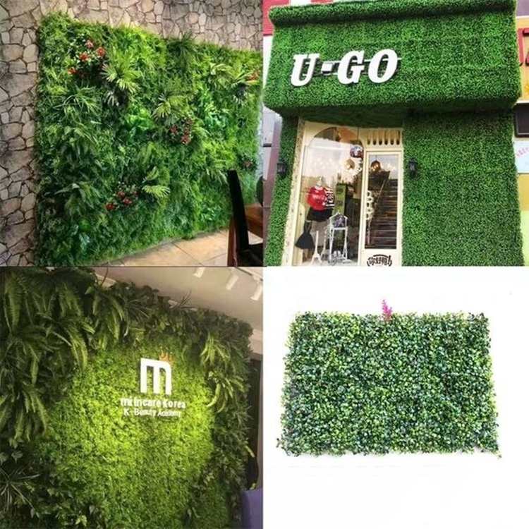 T231 Wedding Decorative Outdoors Hanging Plants Leaf UV Boxwood Green Hedge Wall Tiles Panel Artificial Grass Mat For Wall Decor