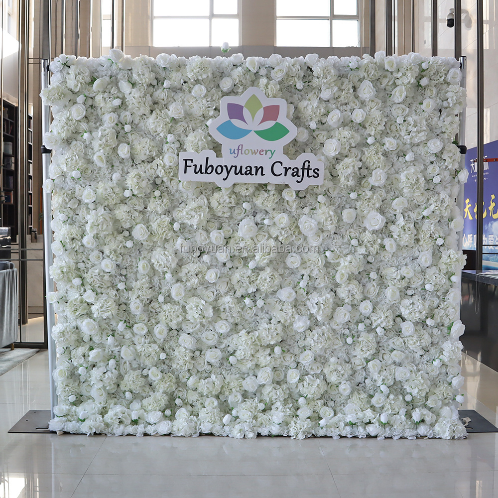 L06 Wedding Flower Panel Decor 5D Roll Up 8*8ft Grid Fabric Cloth Base Ivory White Artificial Silk Rose Flower Wall Backdrop