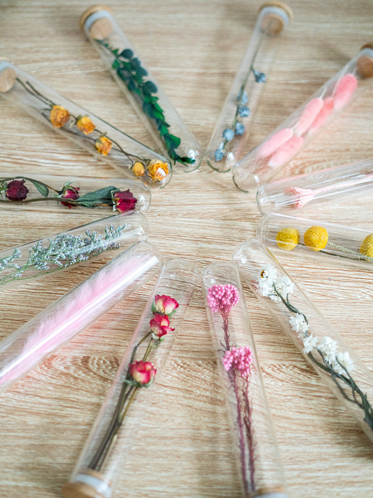 S02302 Preserved flowers eternal flower wish bottles  box transparent tube rose flower tubes for DIY arrangement