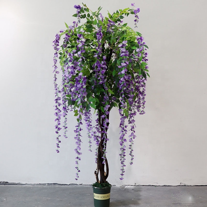 C2101 Wedding home decoration wholesale beautiful large faux white purple artificial silk wisteria flower tree for sale