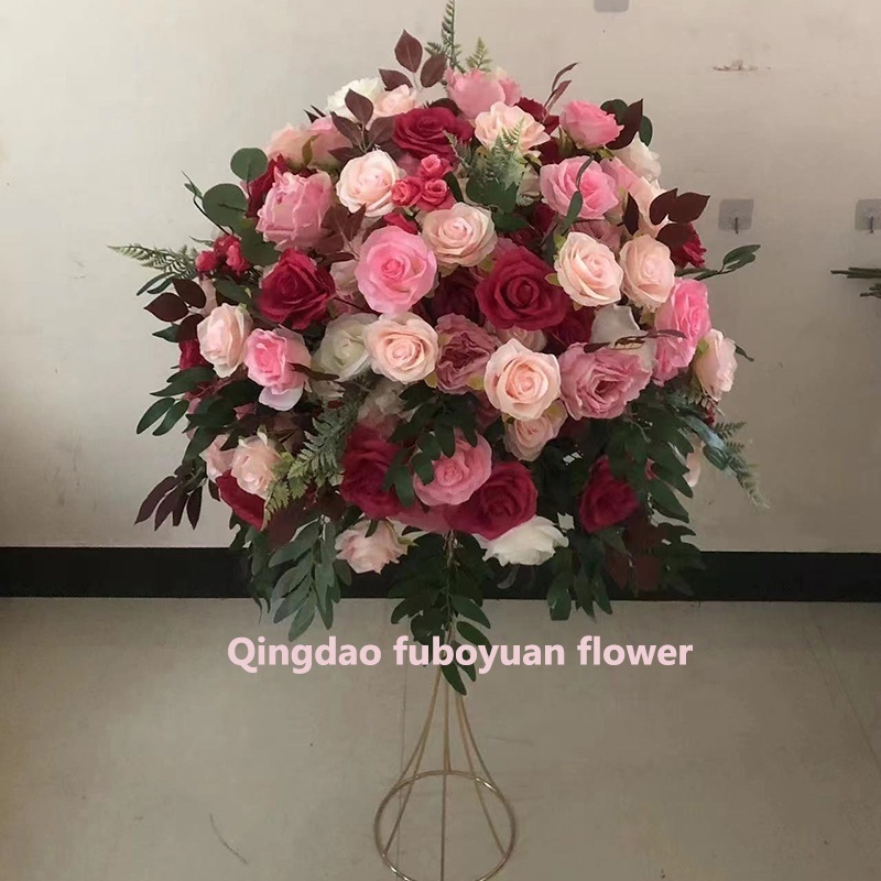 F72 Custom Wedding Flower Arrangement Handmade Floral Silk Wedding Table Artificial Red White Pink Rose Centerpiece Flower Balls