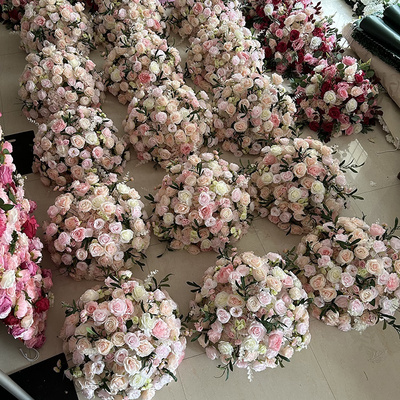 F72 Custom Wedding Flower Arrangement Handmade Floral Silk Wedding Table Artificial Red White Pink Rose Centerpiece Flower Balls