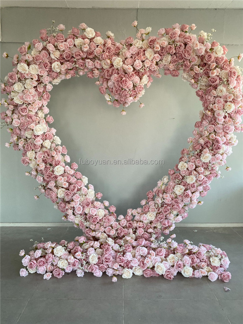 E801 Artificial flowers row red roses arch Heart shaped shelf Round arch backdrop mori tied lawn wedding proposal arrangement