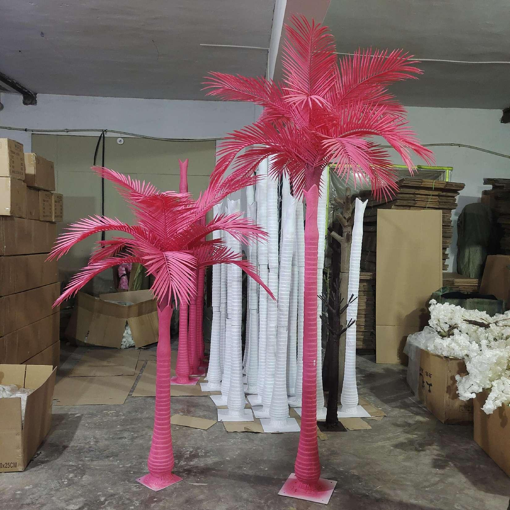 L06762 artificial pink white green palm tree fiberglass faux king coconut tree outdoor decoration artificial coconut   tree