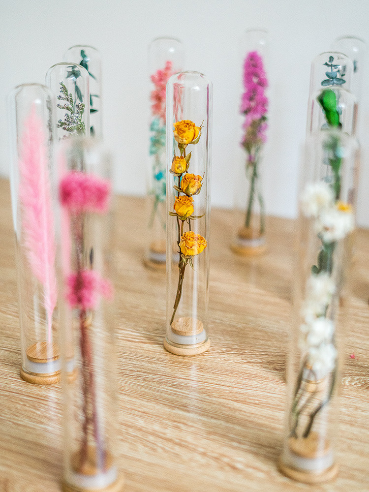 S02302 Preserved flowers eternal flower wish bottles  box transparent tube rose flower tubes for DIY arrangement