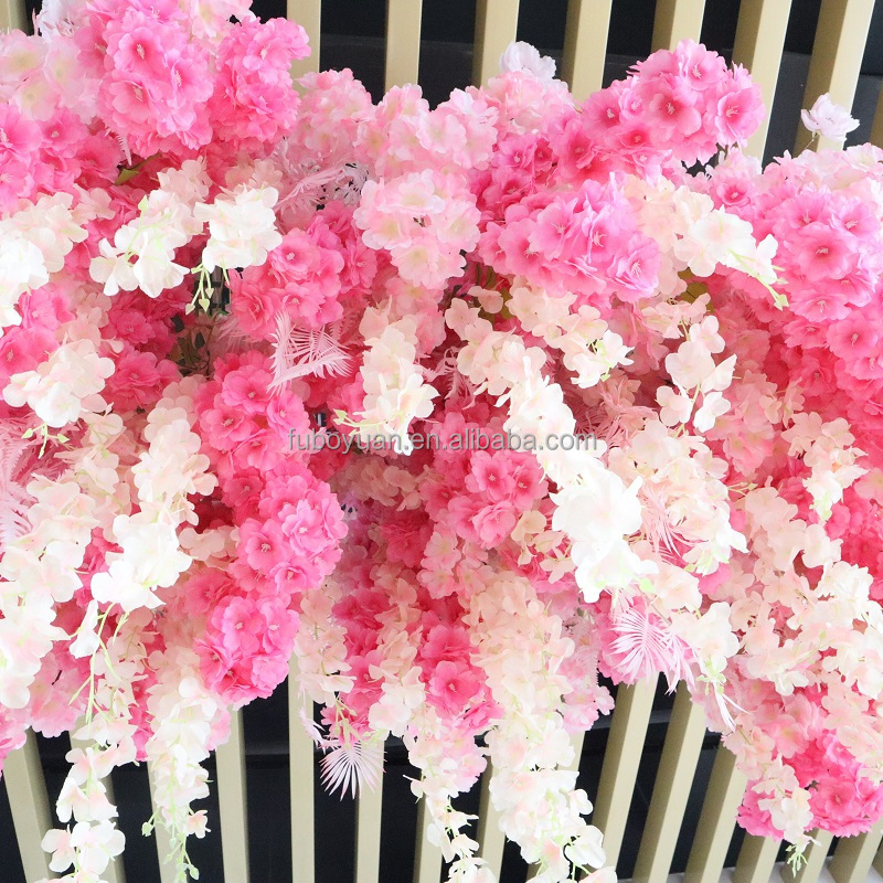 Wedding Decor Design Pink Wisteria Vine Garland Artificial Cherry Blossom Flower Wall Panel Ceiling Hanging Flowers for Ceiling