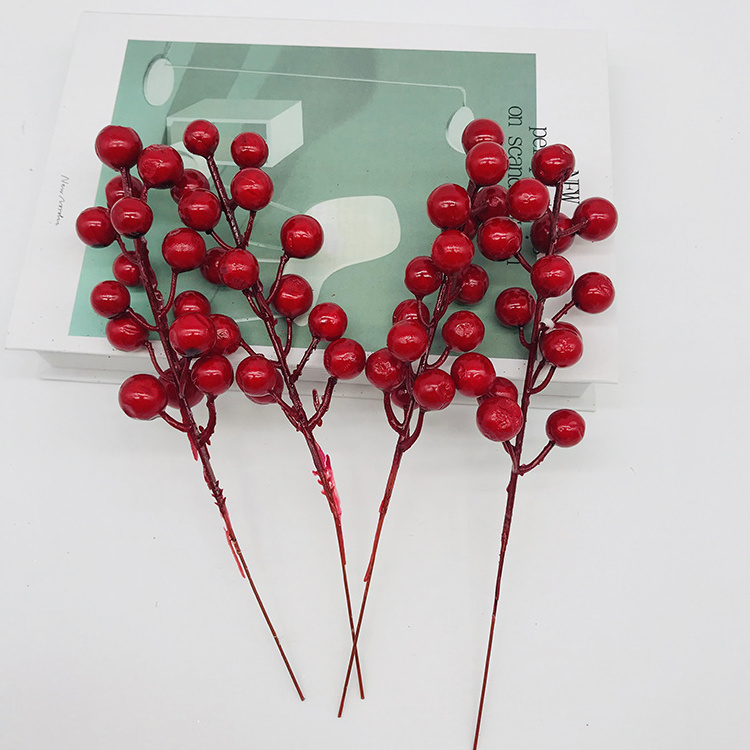 High quality Christmas red holly berries artificial faux berry branch