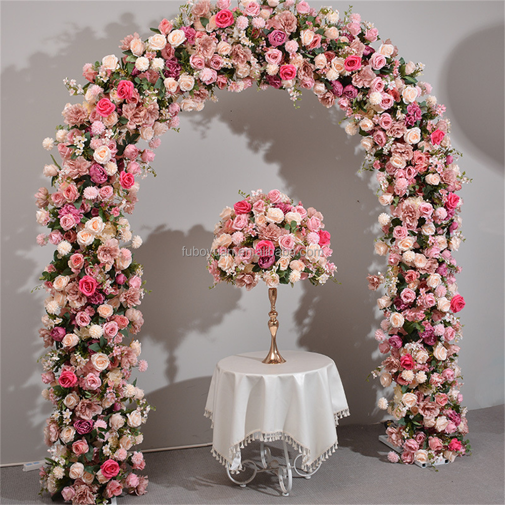 E- Outdoor Wedding arch backdrop artificial baby breath flowers faux fake white rose arches flower runner for christmas decor