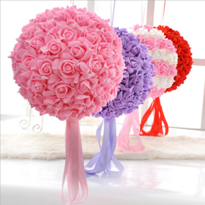 D050715 Artificial big kissing ball rose with flower wedding fake foam round flower ball arrangement centerpieces